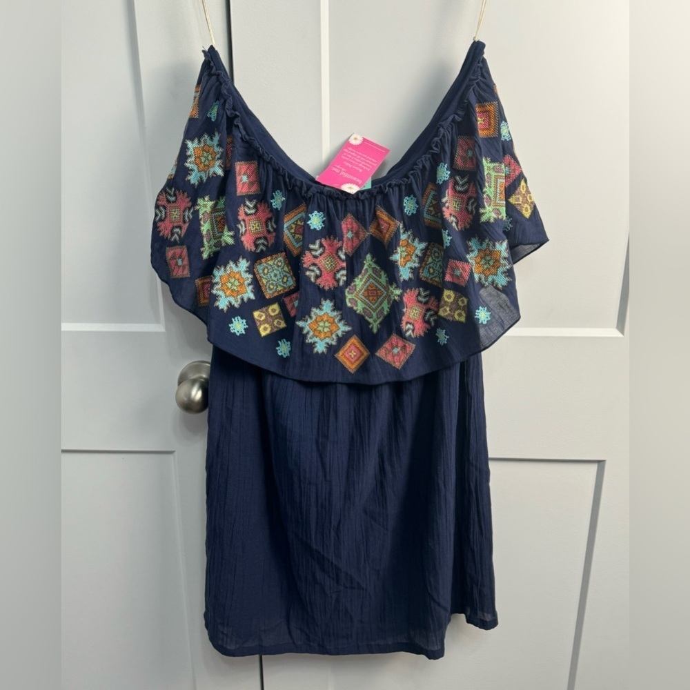 Judith March Off The Shoulder Mini Dress Size Large Blue Navy NWT